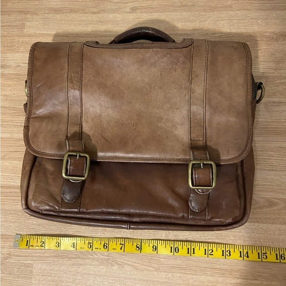 Frye Brown Leather Briefcase Laptop Messenger Bag Distressed - Picture 13 of 15